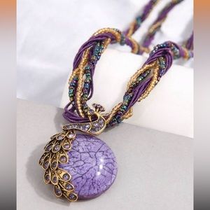 Vintage Peacock Pendant Necklace Embellished With Rhinestone, Suitable